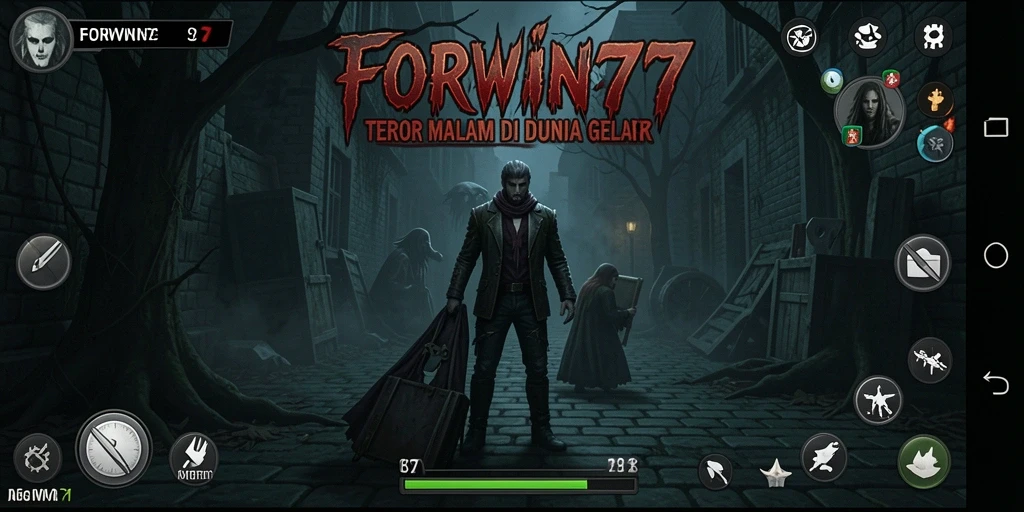 Screenshot gameplay FORWIN77 dengan suasana horor yang mencekam.
