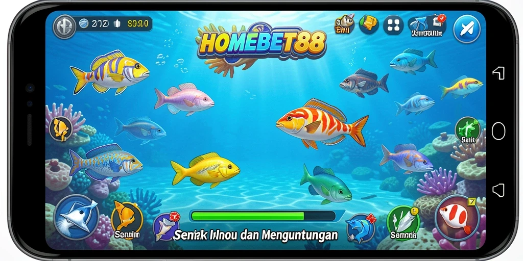 Screenshot utama HOMEBET88 menampilkan grafik menakjubkan dan gameplay seru Tembak Ikan.