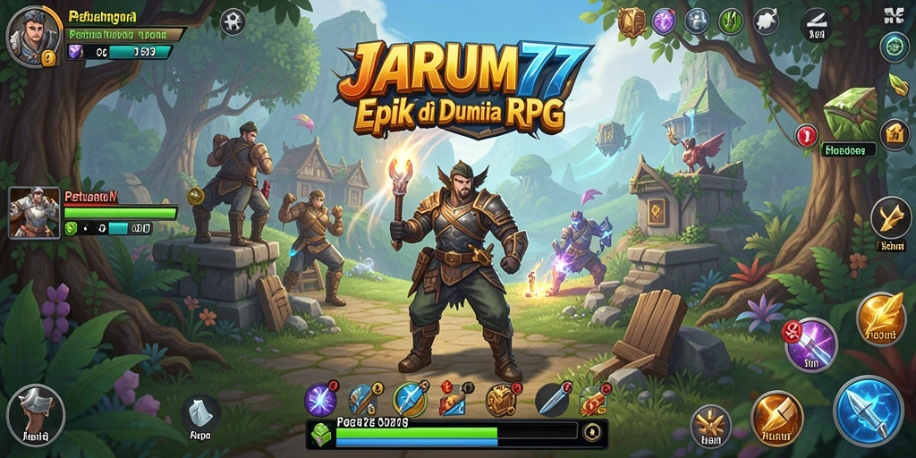 Screenshot utama JARUM77 menampilkan aksi petualangan seru di dunia RPG.