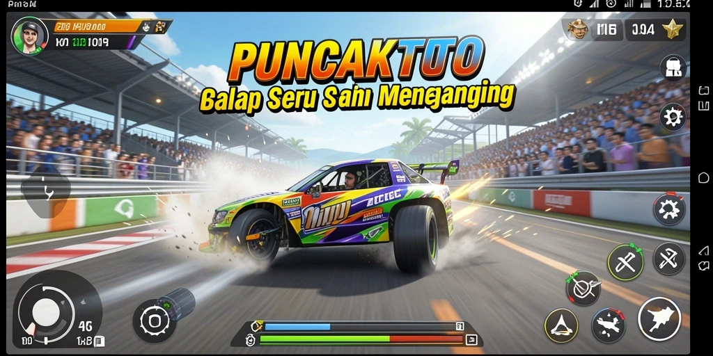 Gameplay PUNCAKTOTO menunjukkan aksi balap yang menegangkan dan seru.