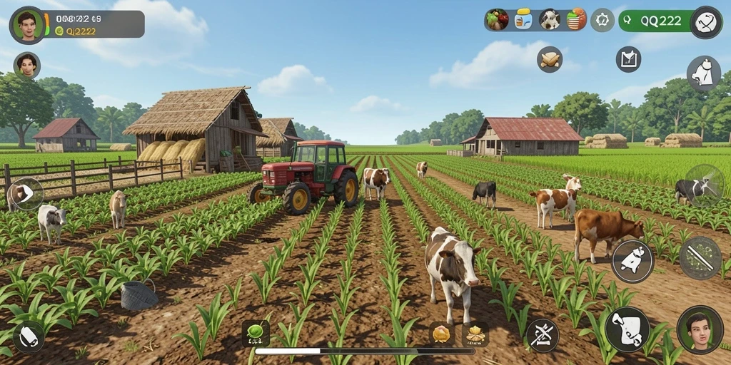 Screenshot gameplay QQ222 menampilkan aktivitas pertanian yang seru.