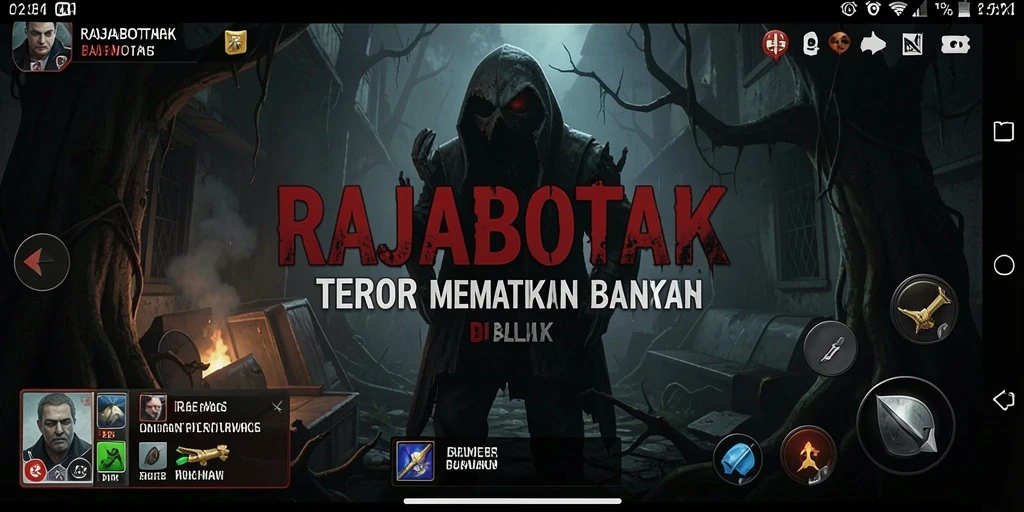 Tampilan gameplay RAJABOTAK yang menegangkan dan menyeramkan.